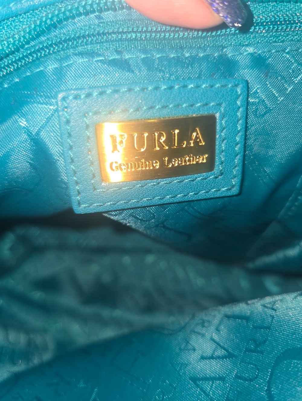 Furla Teal Leather Shoulder Bag with Knot Detail - Picture 10 of 11